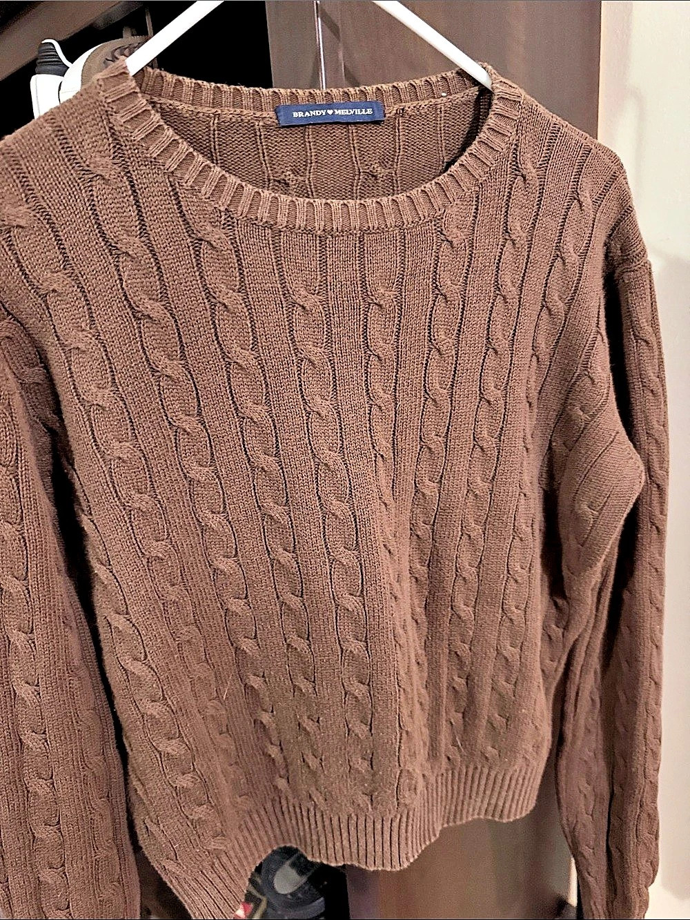 Brandy Melville Brianna Cable Knit Sweater Brown Crewneck